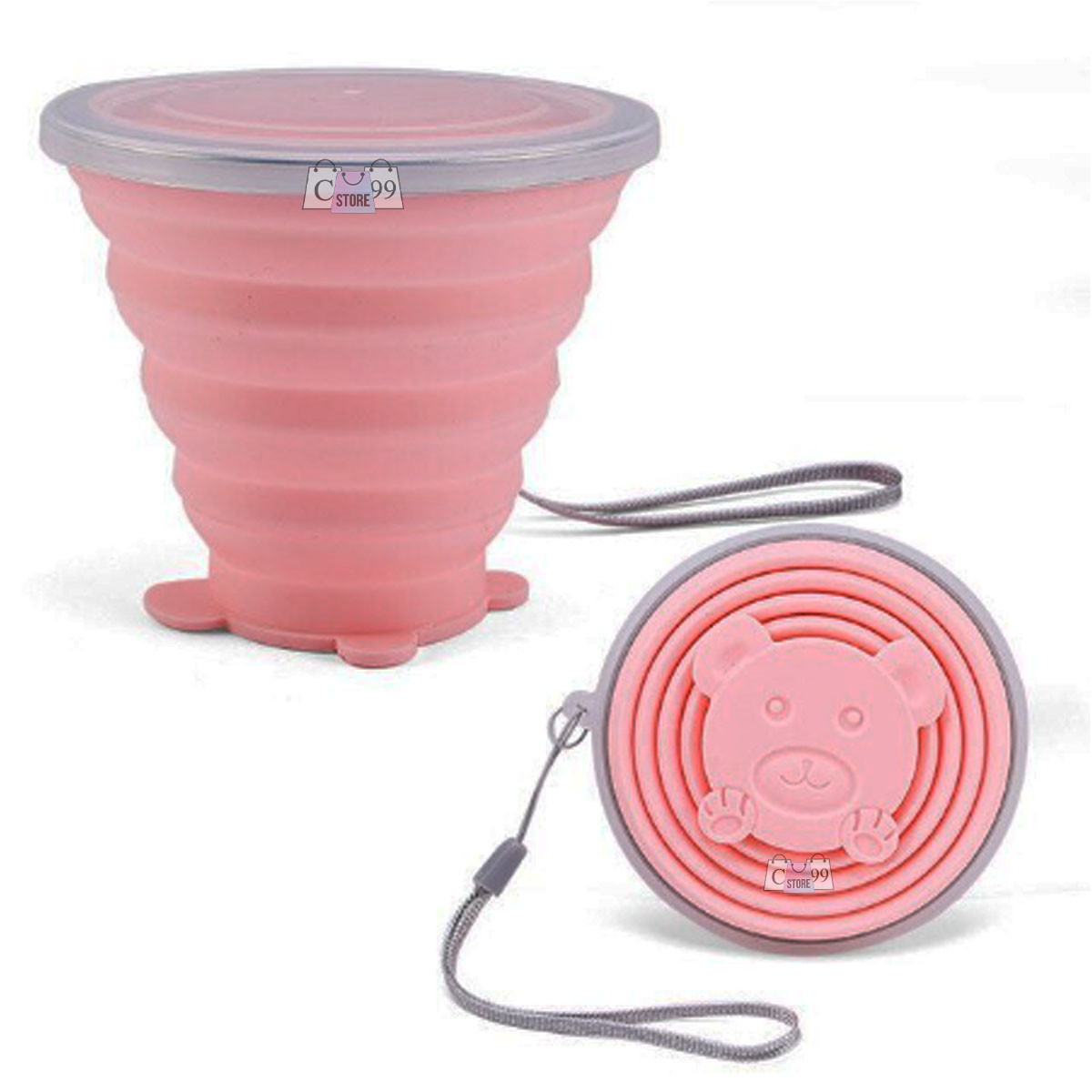 Vista 7 de Vaso Plegable Taza Portable En Silicona - COLOR: ROSADO